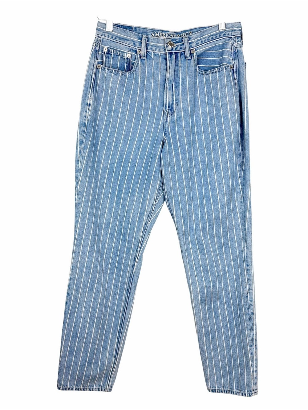 American Eagle Outfitters Jeans High Rise Mom Striped Blue Denim Size 6